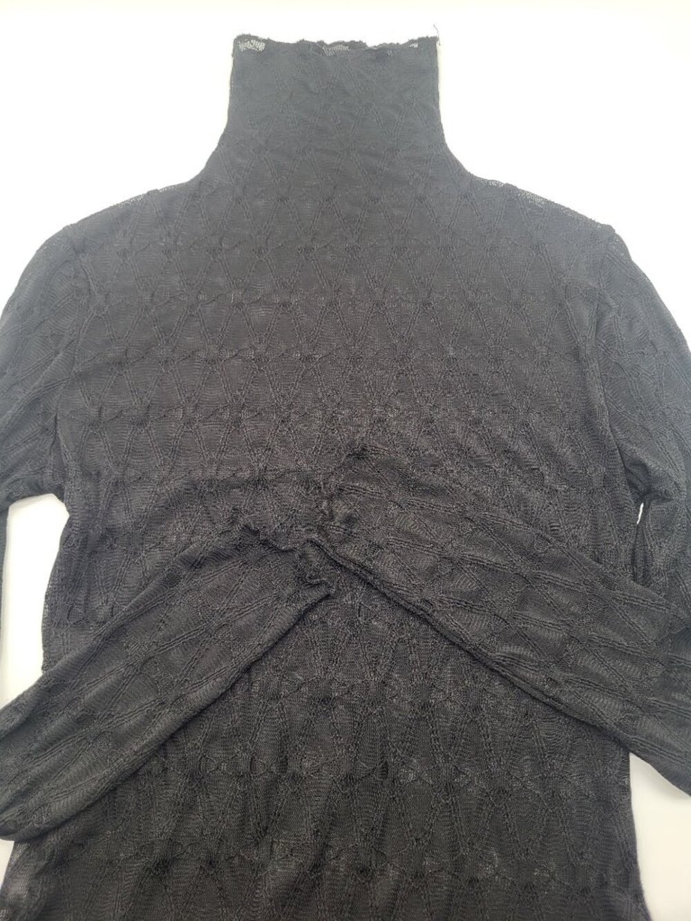Women's M Sheer Turtleneck Lace Blouse Sexy Top Mesh Club Goth y2k Geometric - Picture 2 of 8